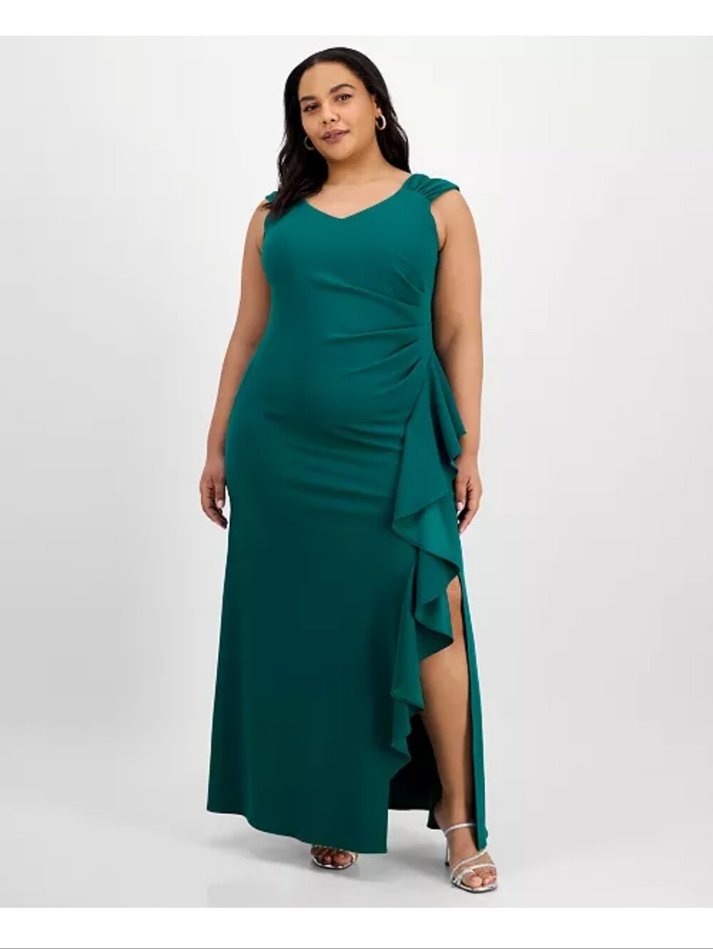 Alex Evenings NWT Teal Ruffle Draped Formal Maxi Dress Plus Size 22W $219 Weddin
